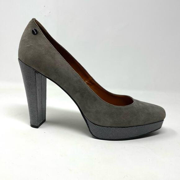 Calvin Klein Gray Suede Snakeskin Malissa Platform High Heels shoes womens 10 - Picture 1 of 14